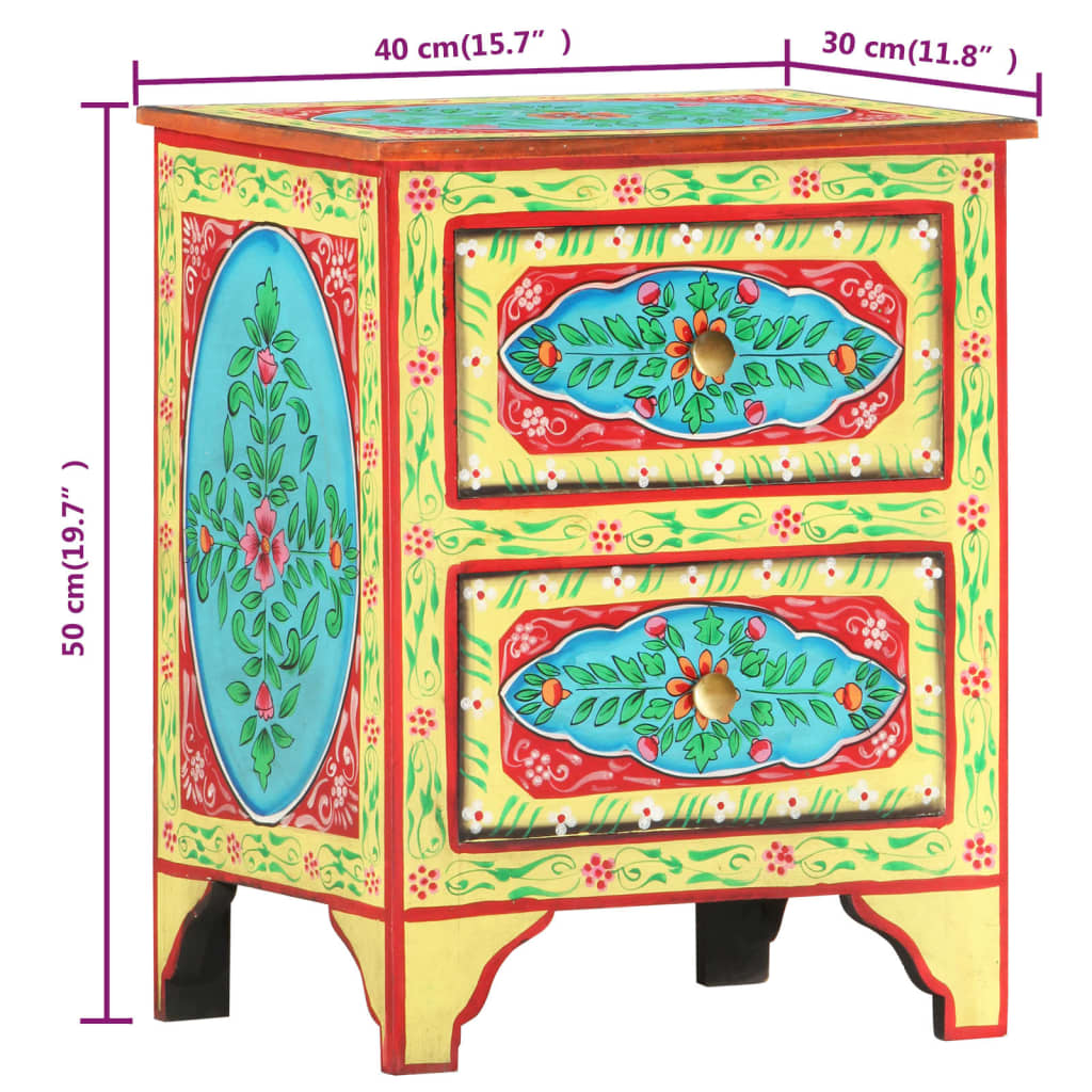 Hand Painted bedside Cabinet 40x30x50 cm Solid Mango Wood