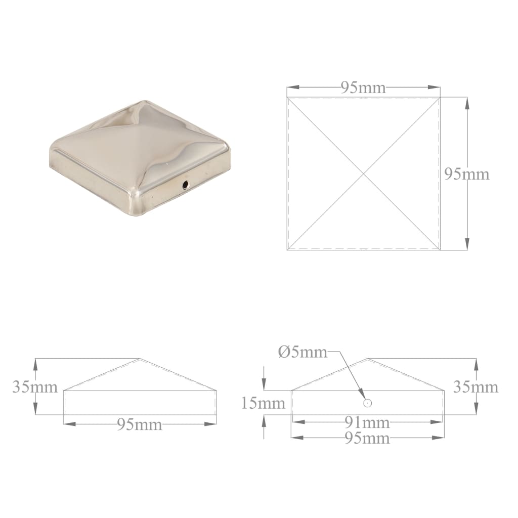 Pyramid Fence Post Caps 6 pcs Stainless Steel 91x91 mm