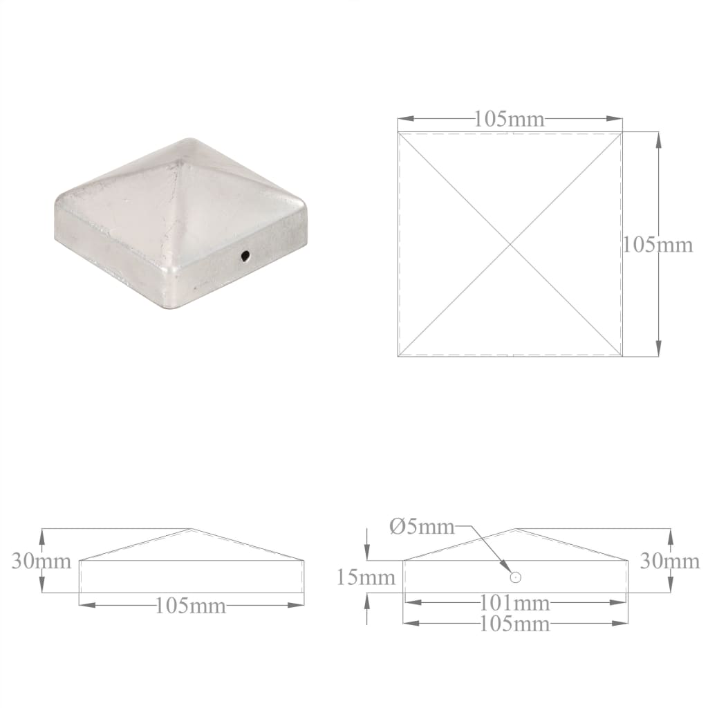 Pyramid Fence Post Caps 6 pcs Galvanised Metal 101x101 mm