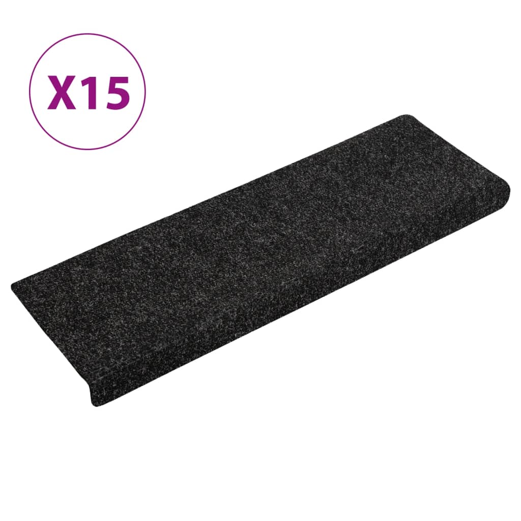 Stair Mats Self-adhesive 15 pcs 65x21x4 cm Black Rectangular Edge