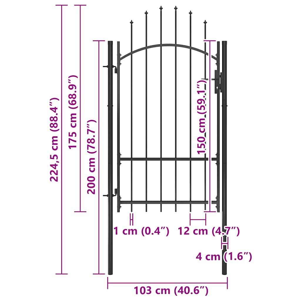 Garden Gate Steel 1x2.2 m Black