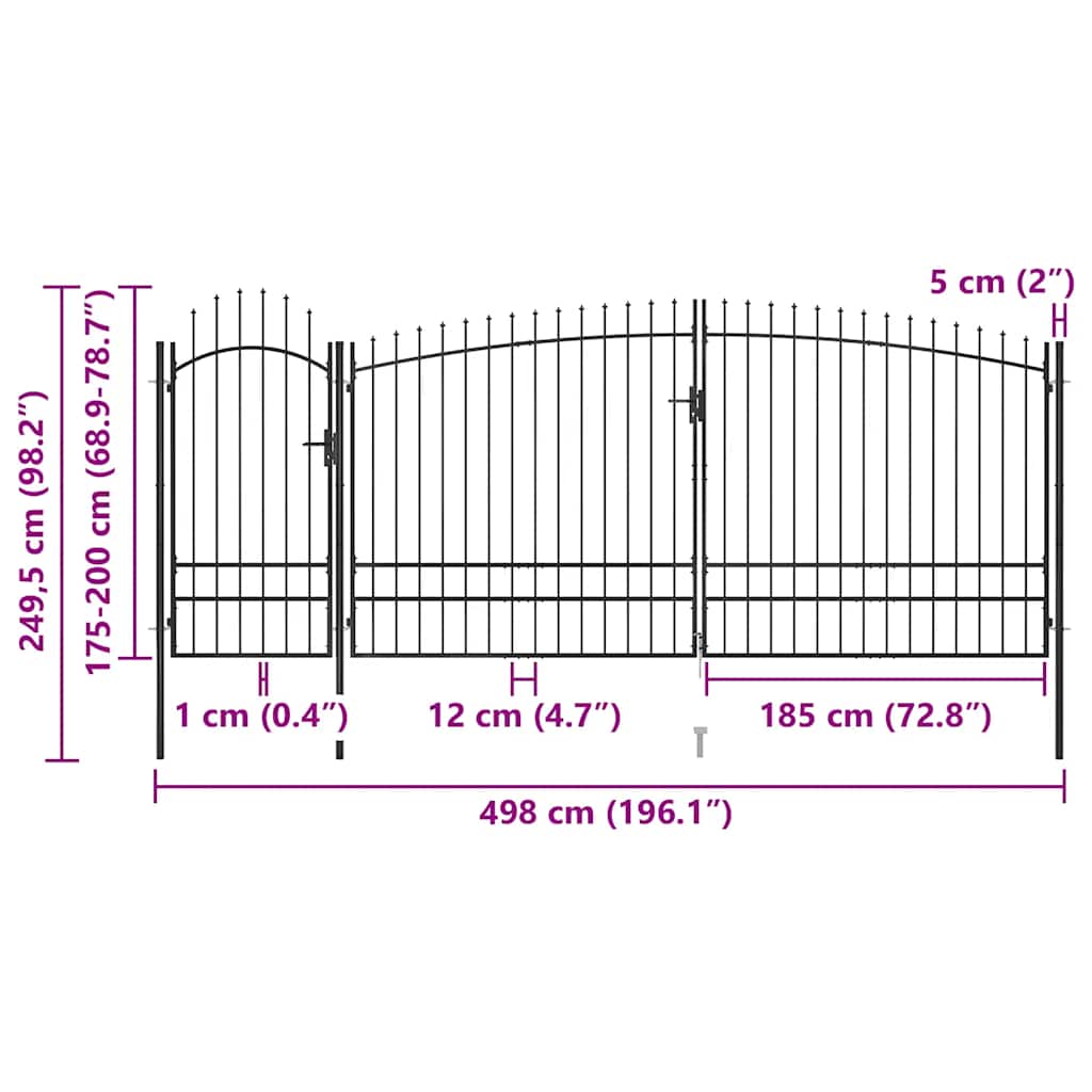 Garden Fence Gate with Spear Top 5x2.45 m Black