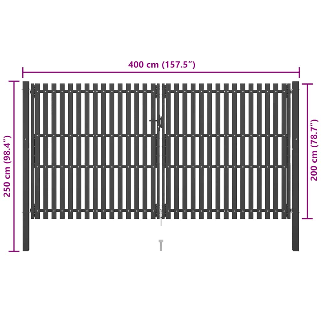 Garden Fence Gate Steel 400x200 cm Anthracite