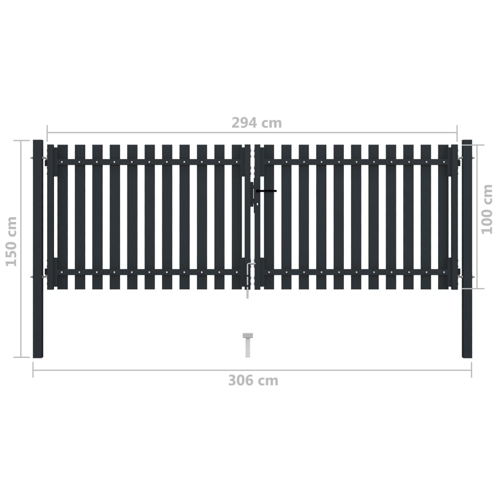 Double Door Fence Gate Steel 306x150 cm Anthracite