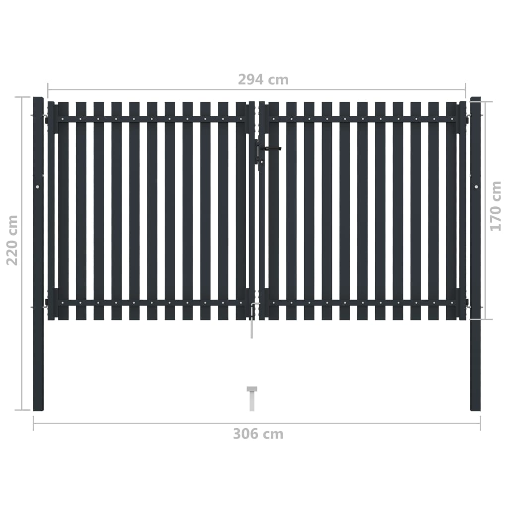 Double Door Fence Gate Steel 306x220 cm Anthracite