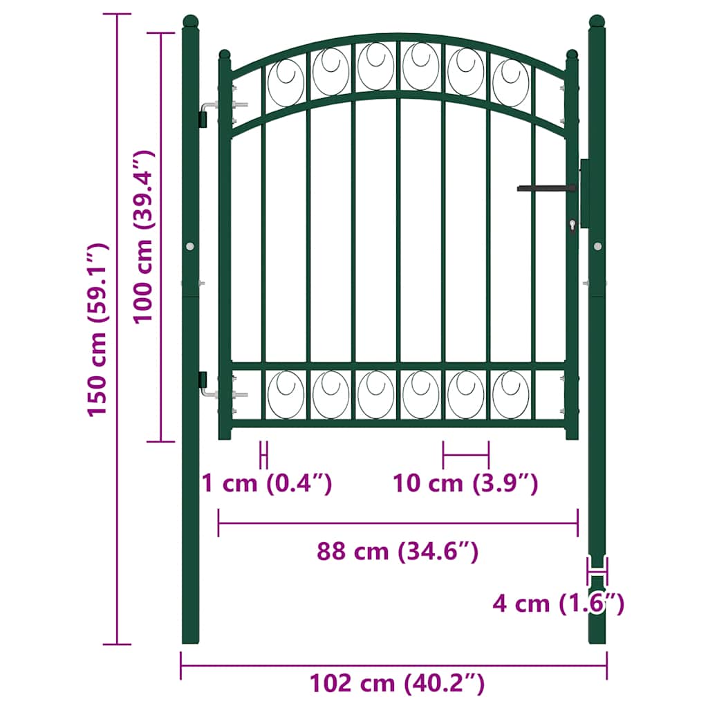 Fence Gate with Arched Top Steel 100x100 cm Green