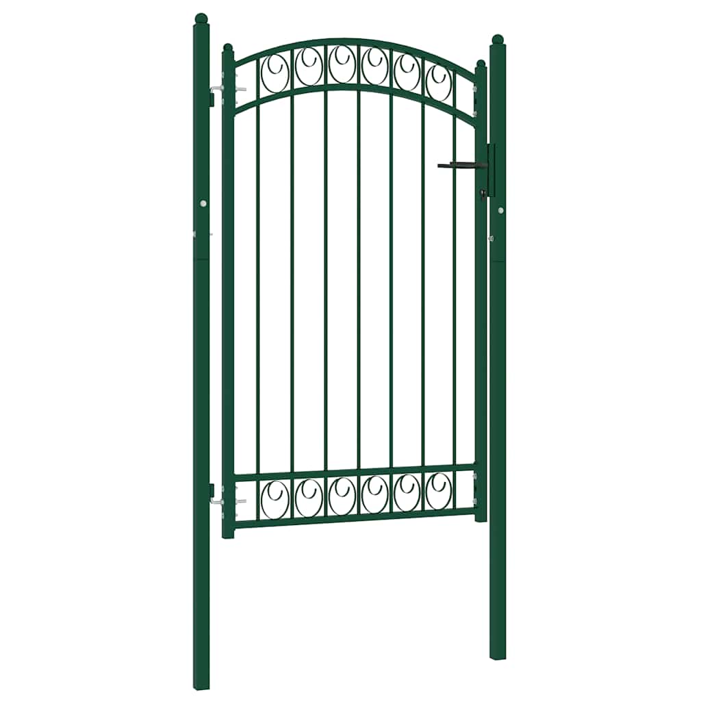 Fence Gate with Arched Top Steel 100x150 cm Green