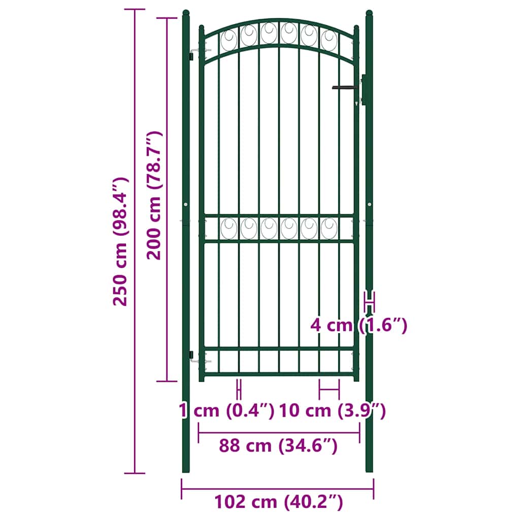 Fence Gate with Arched Top Steel 100x200 cm Green