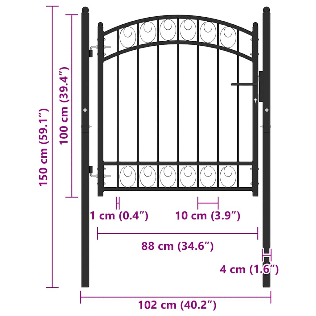 Fence Gate with Arched Top Steel 100x100 cm Black