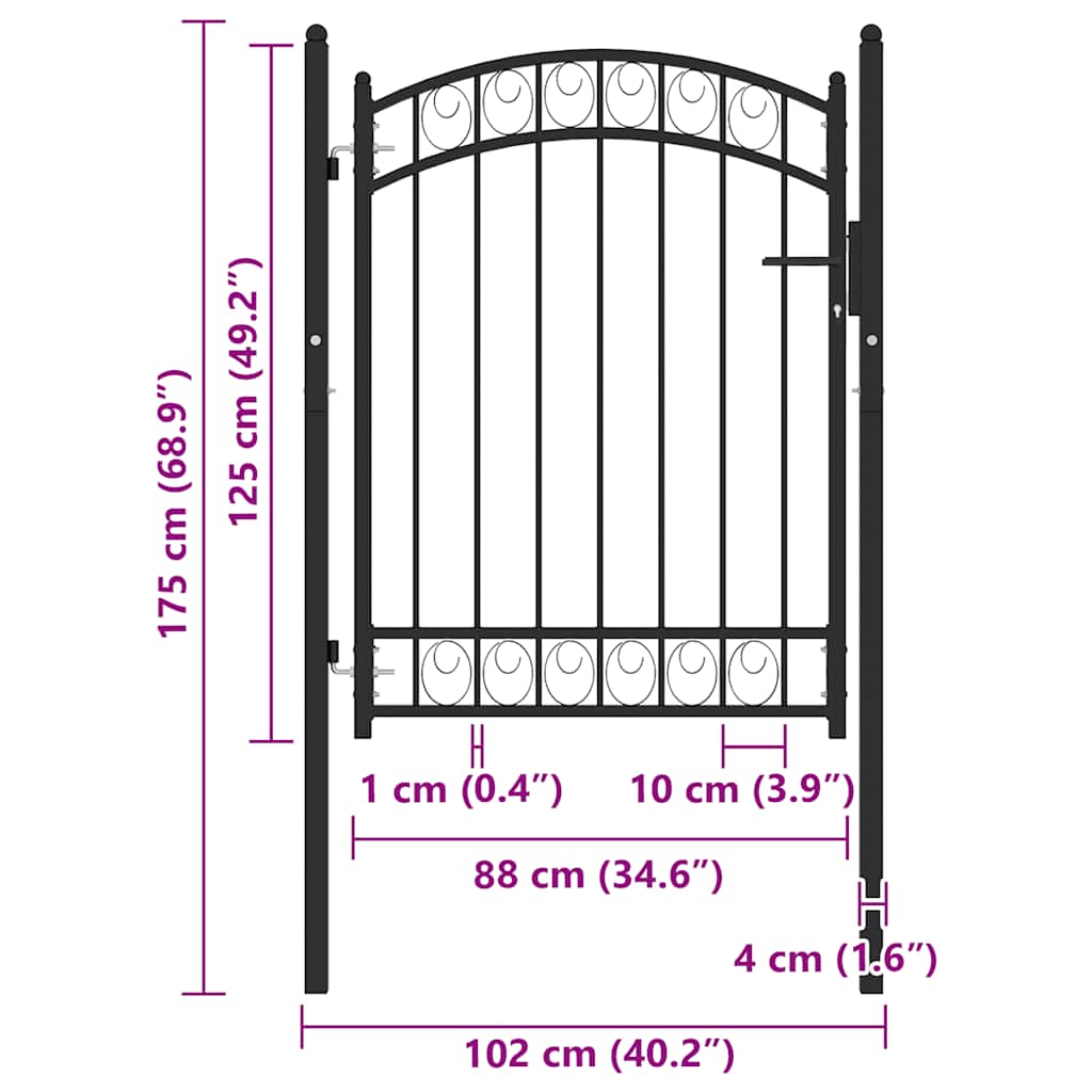 Fence Gate with Arched Top Steel 100x125 cm Black