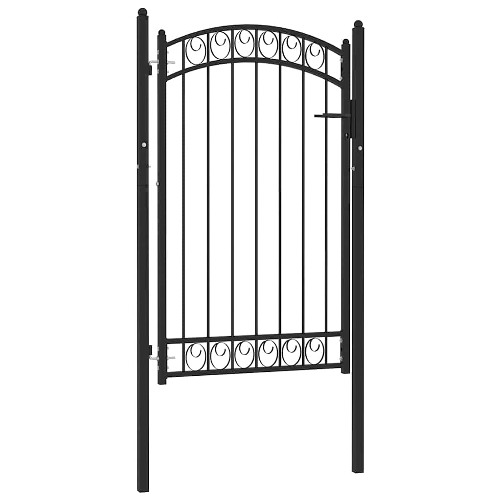 Fence Gate with Arched Top Steel 100x150 cm Black