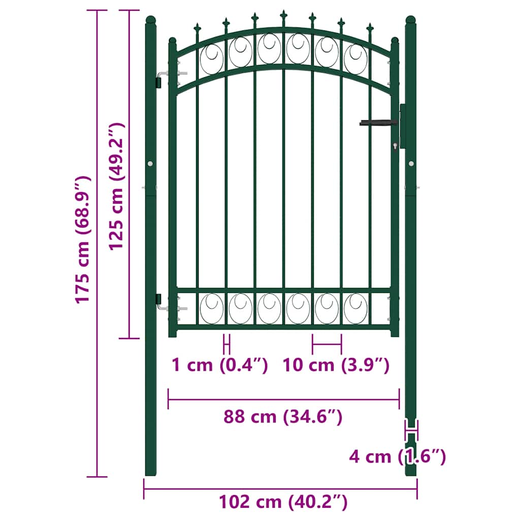 Fence Gate with Spikes Steel 100x125 cm Green