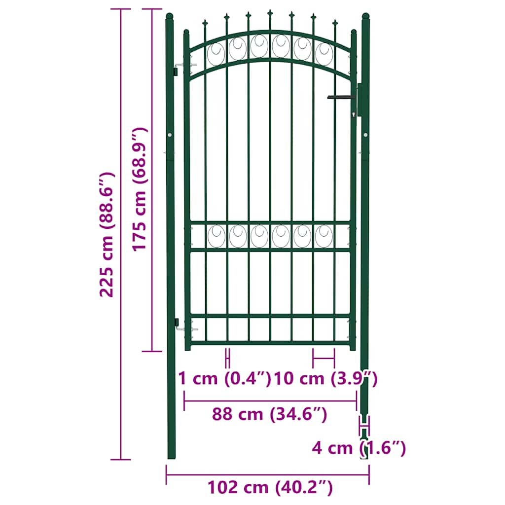 Fence Gate with Spikes Steel 100x175 cm Green