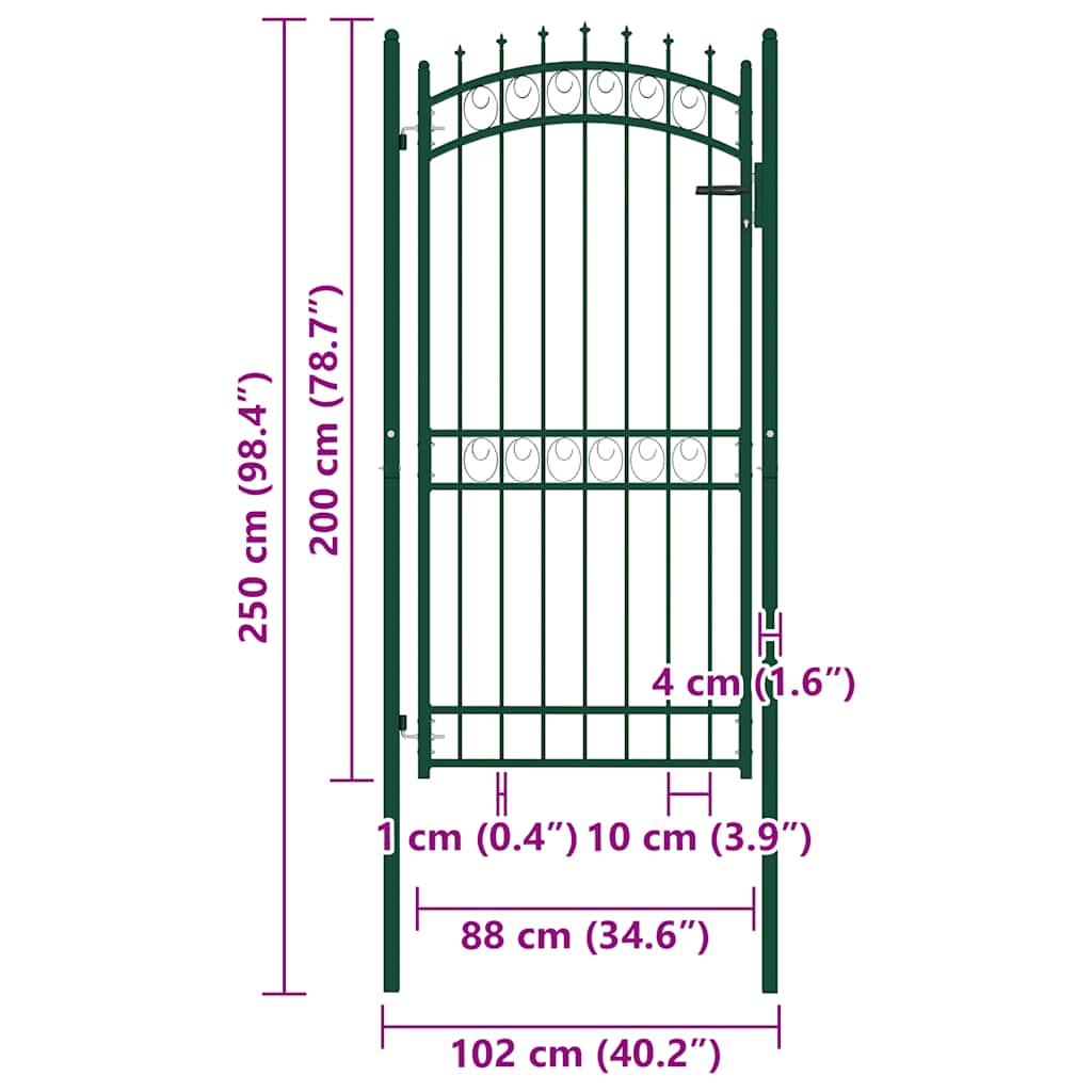 Fence Gate with Spikes Steel 100x200 cm Green