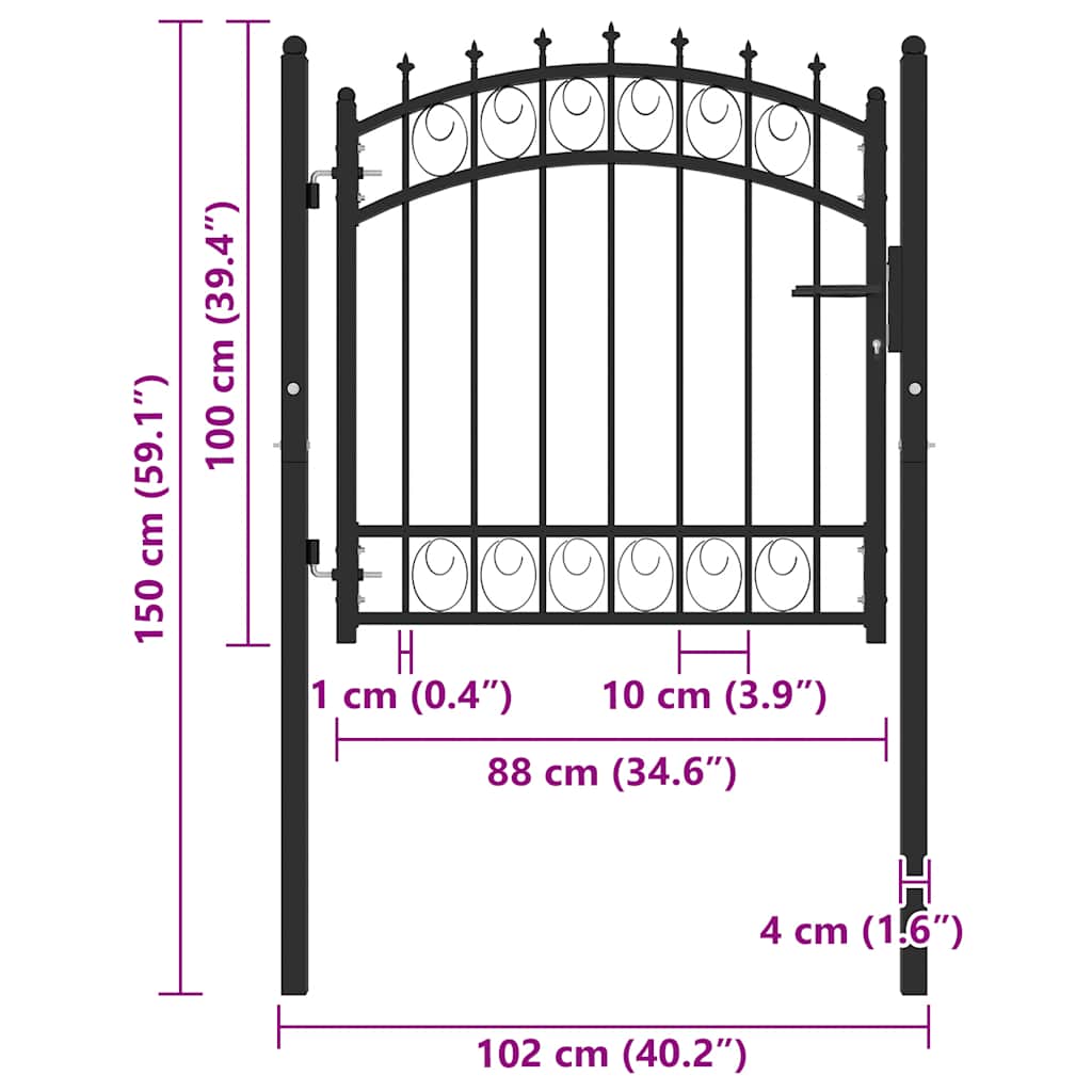 Fence Gate with Spikes Steel 100x100 cm Black