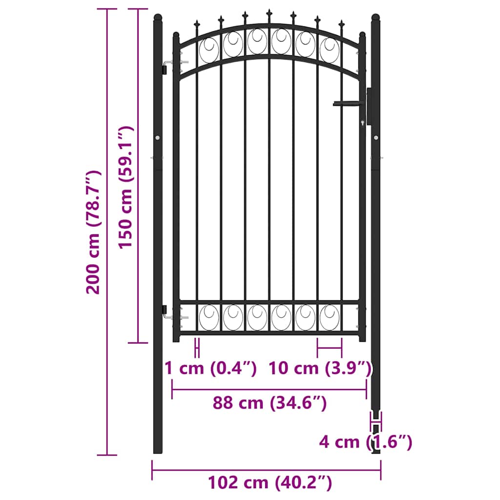 Fence Gate with Spikes Steel 100x150 cm Black