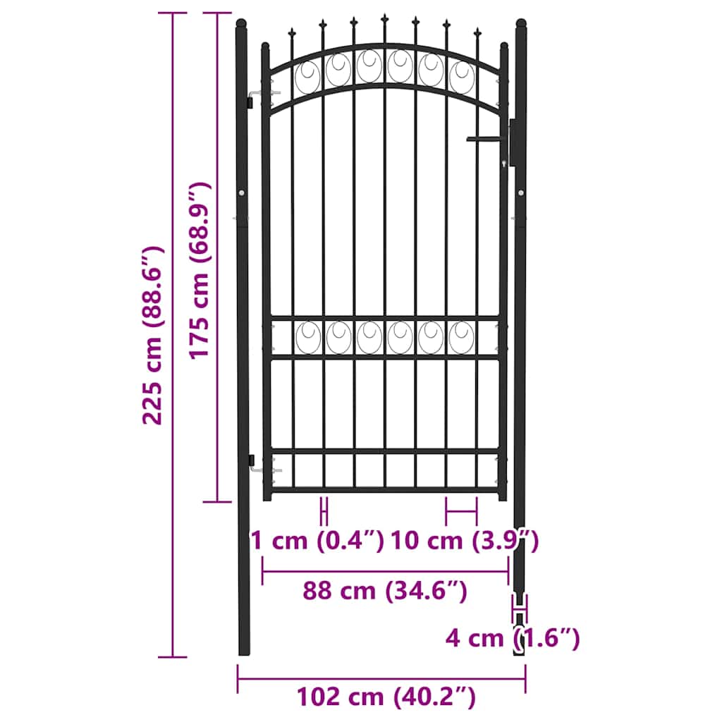 Fence Gate with Spikes Steel 100x175 cm Black