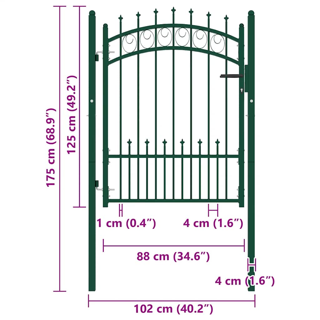 Fence Gate with Spikes Steel 100x125 cm Green