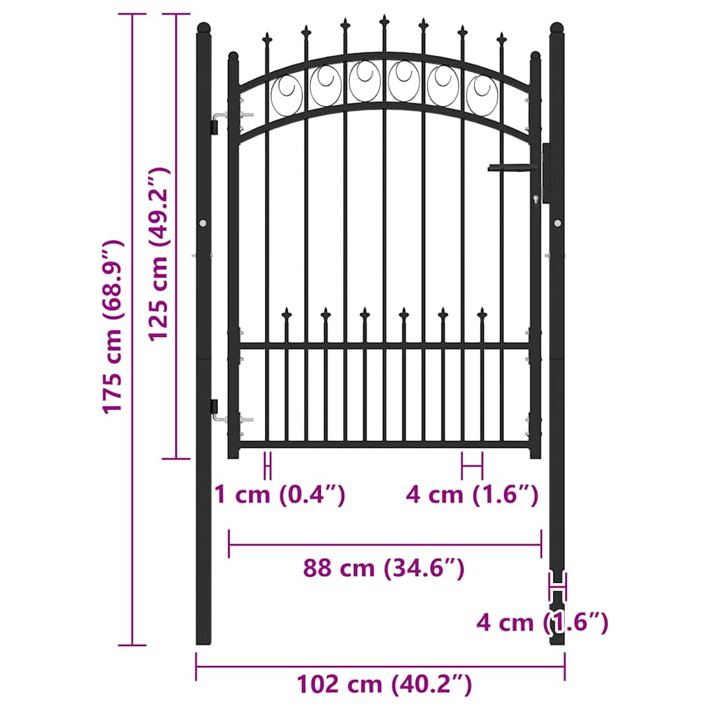 Fence Gate with Spikes Steel 100x125 cm Black