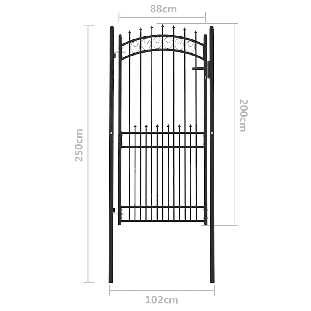 Fence Gate with Spikes Black 100 x 200 cm Powder-coated steel