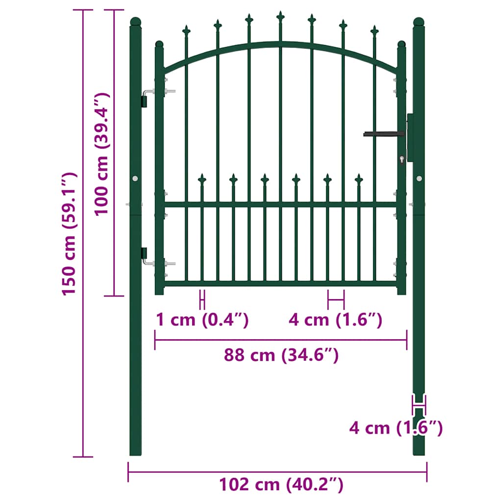 Fence Gate with Spikes Steel 100x100 cm Green