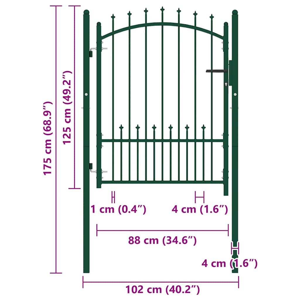Fence Gate with Spikes Steel 100x125 cm Green