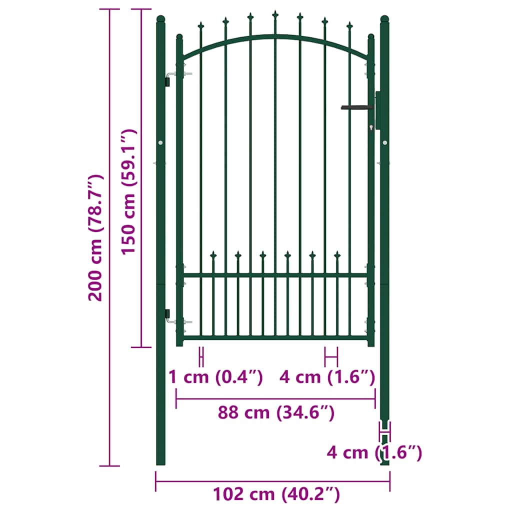 Fence Gate with Spikes Steel 100x150 cm Green