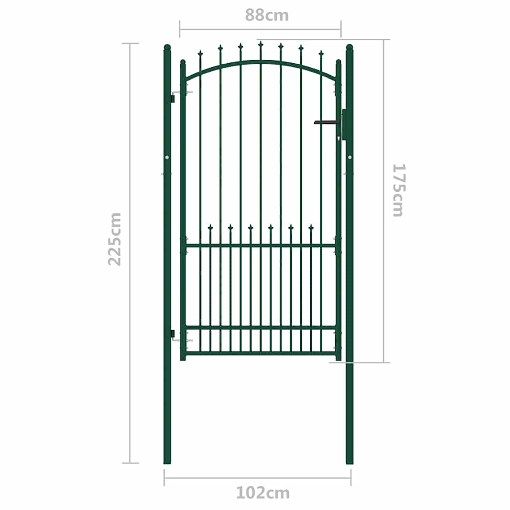Fence Gate with Spikes Green 100 x 175 cm Powder-coated steel