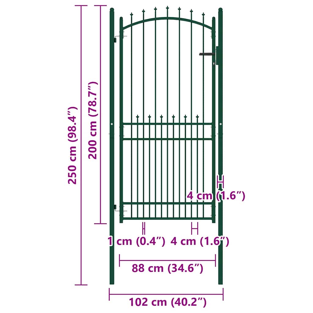 Fence Gate with Spikes Steel 100x200 cm Green