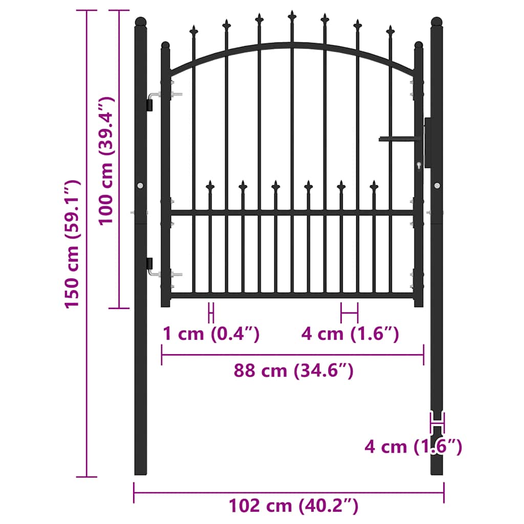 Fence Gate with Spikes Steel 100x100 cm Black