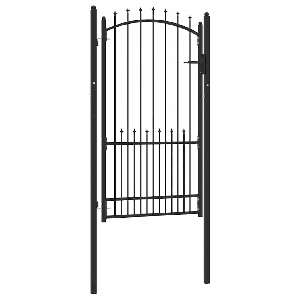 Fence Gate with Spikes Black 100 x 175 cm Powder-coated steel