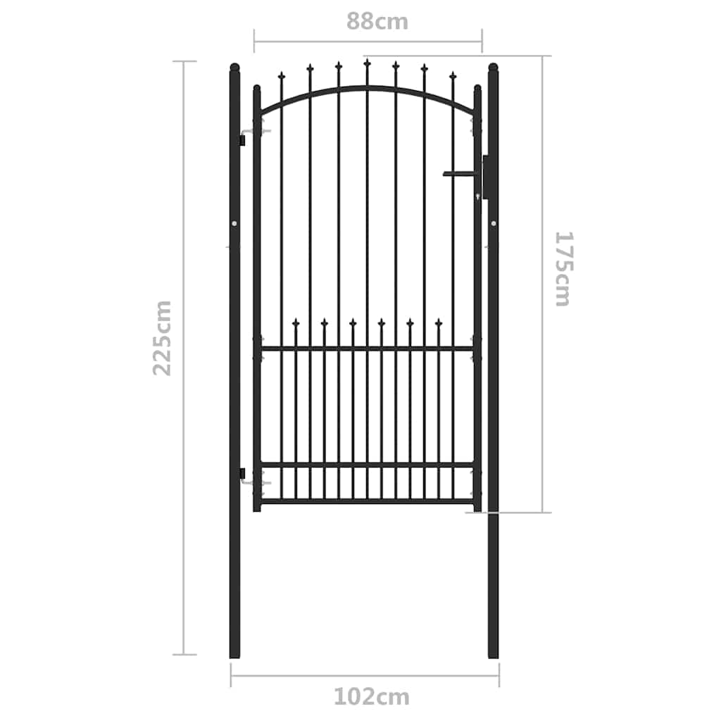 Fence Gate with Spikes Black 100 x 175 cm Powder-coated steel