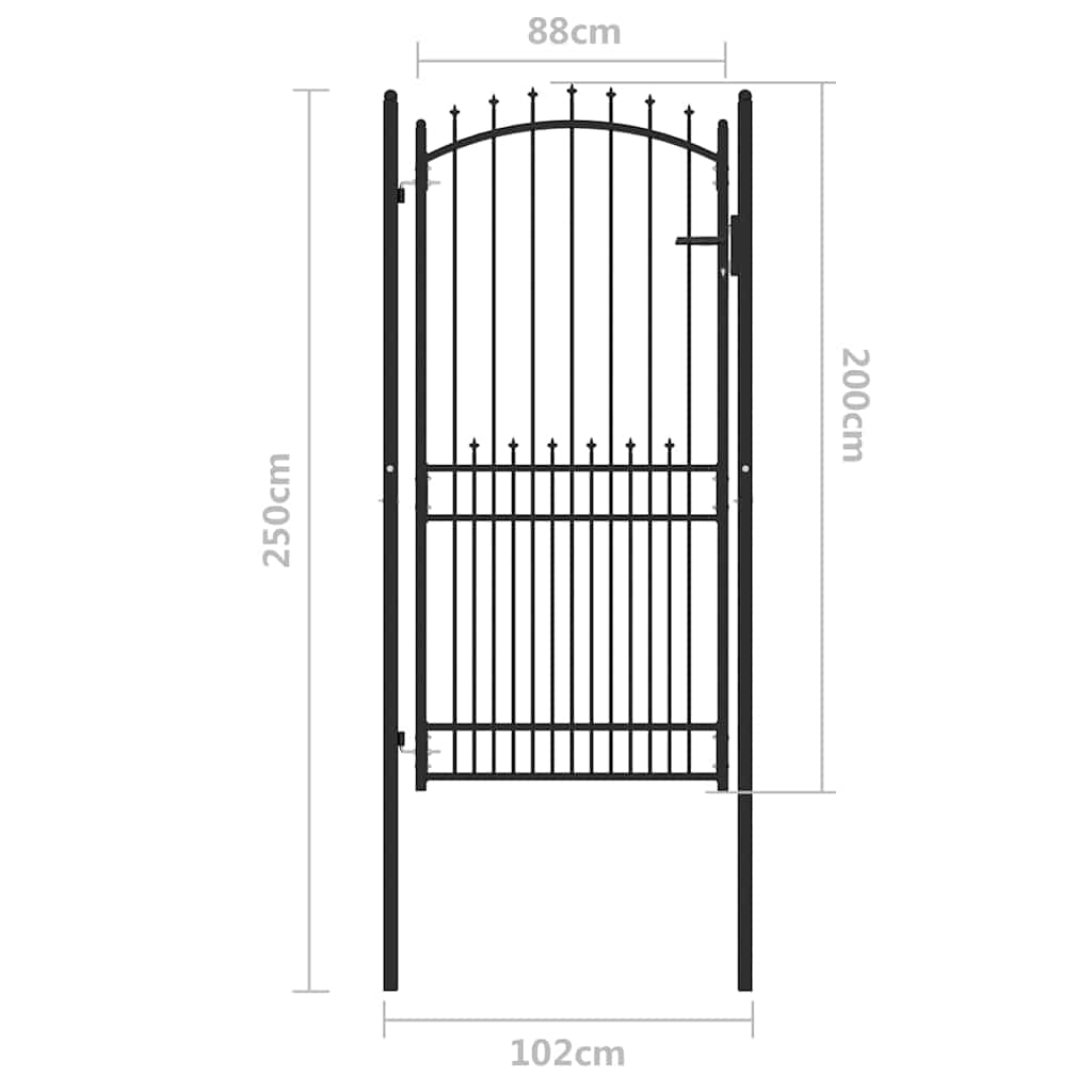 Fence Gate with Spikes Black 100 x 200 cm Powder-coated steel