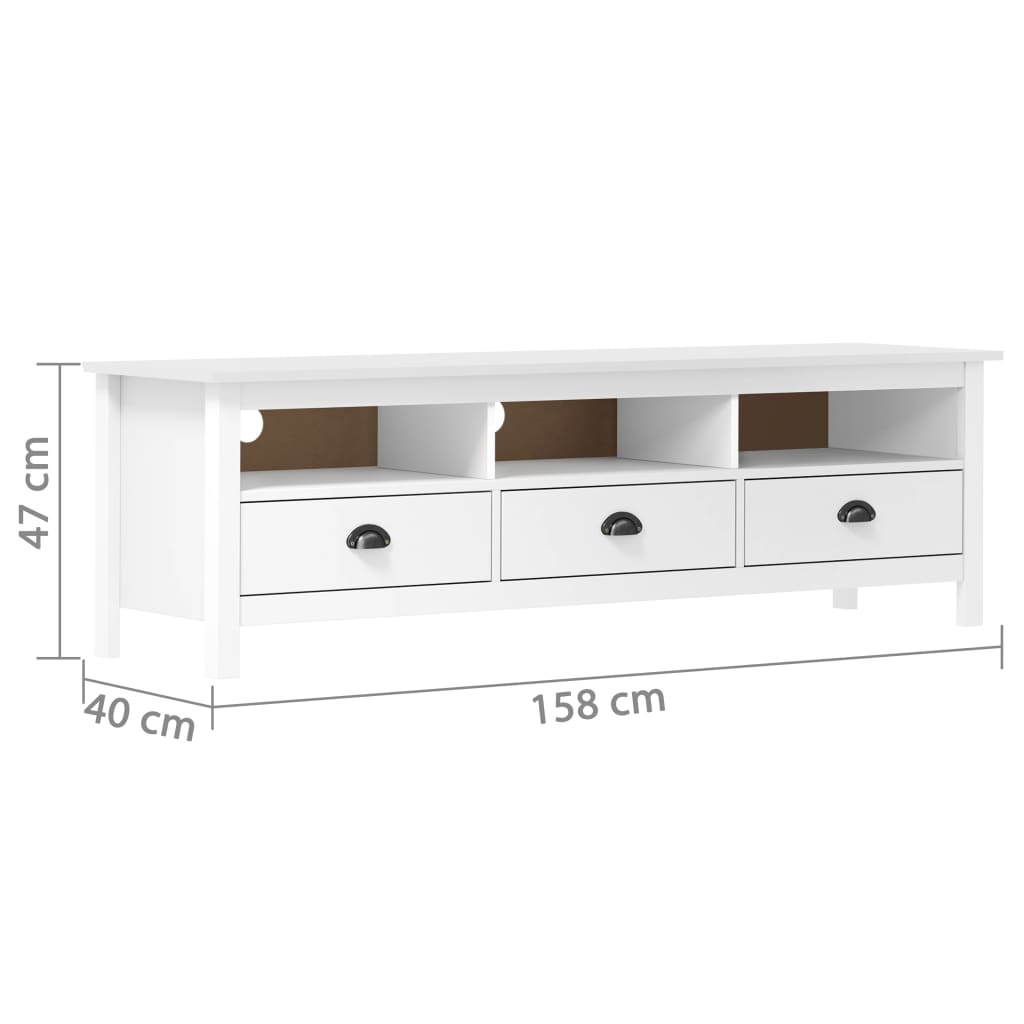 TV Cabinet Hill White 158x40x47 cm Solid Pine Wood