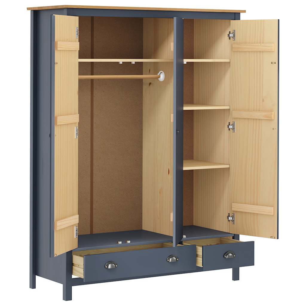 3-Door Wardrobe Hill Grey 127x50x170 cm Solid Pine Wood
