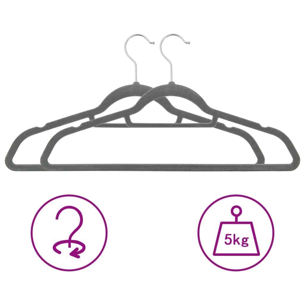50 pcs Clothes Hanger Set Anti-slip Grey Velvet