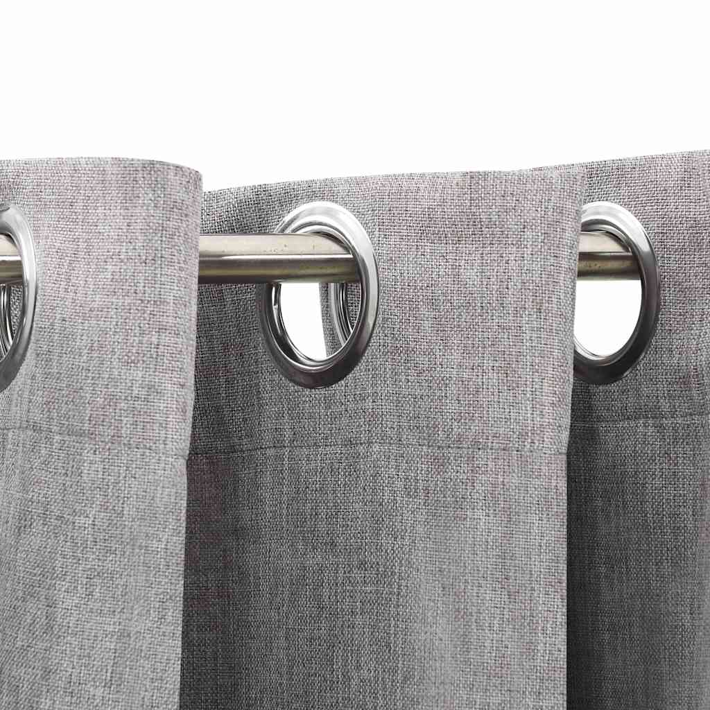 Linen-Look Blackout Curtains with Grommets 2pcs Grey 140x225cm