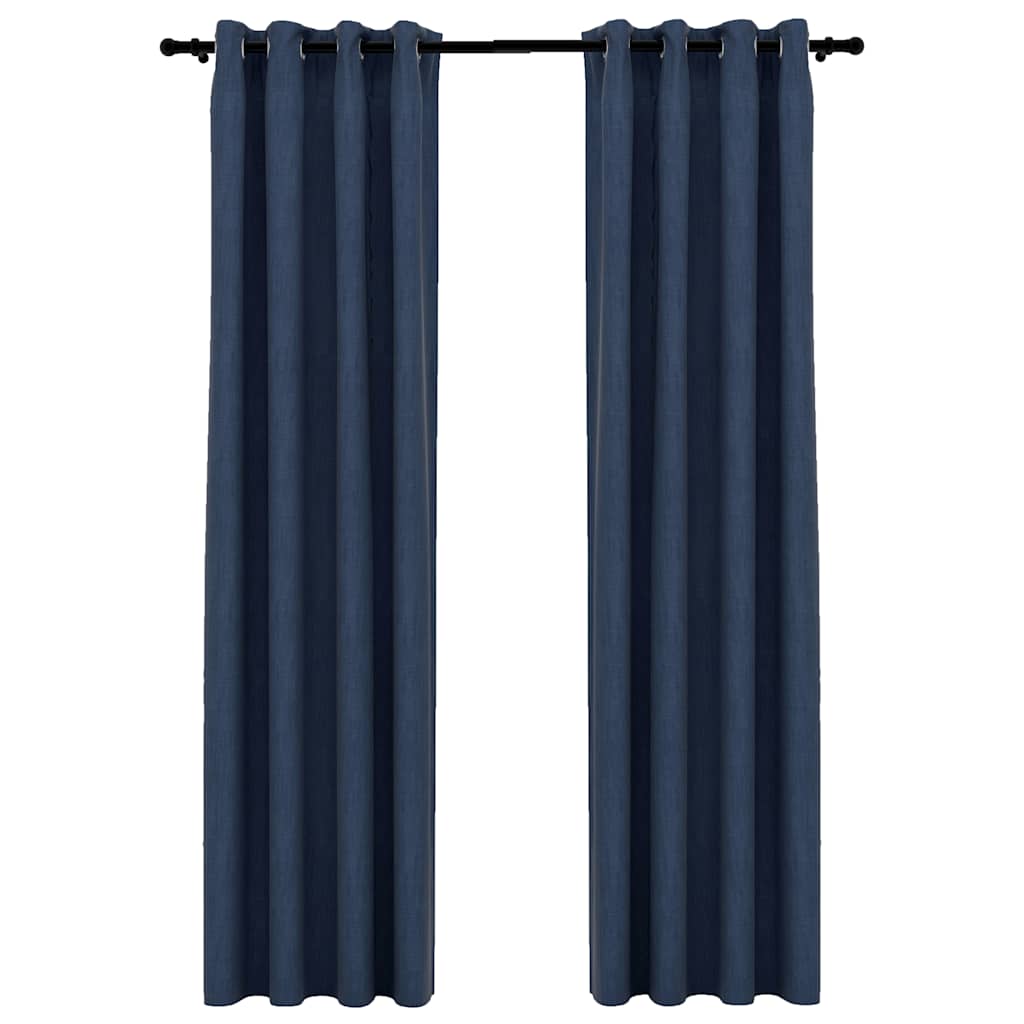 Linen-Look Blackout Curtains with Grommets 2 pcs Blue 140x245cm
