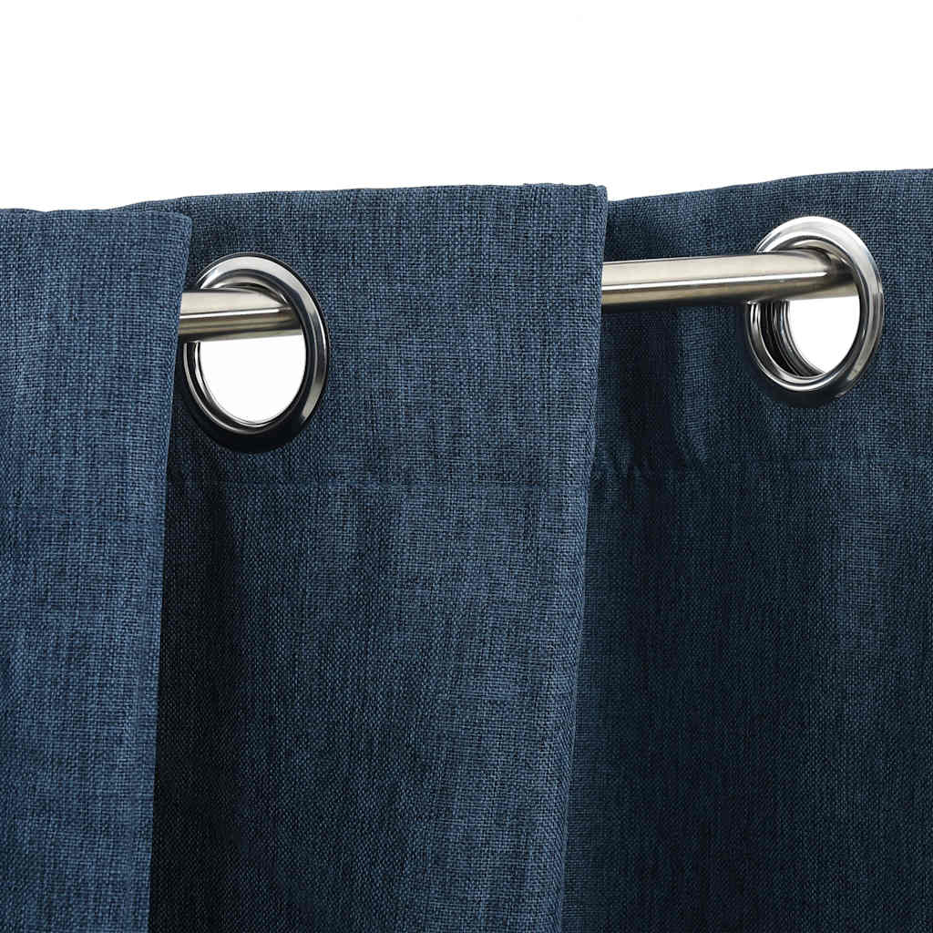 Linen-Look Blackout Curtains with Grommets Blue 290x245cm