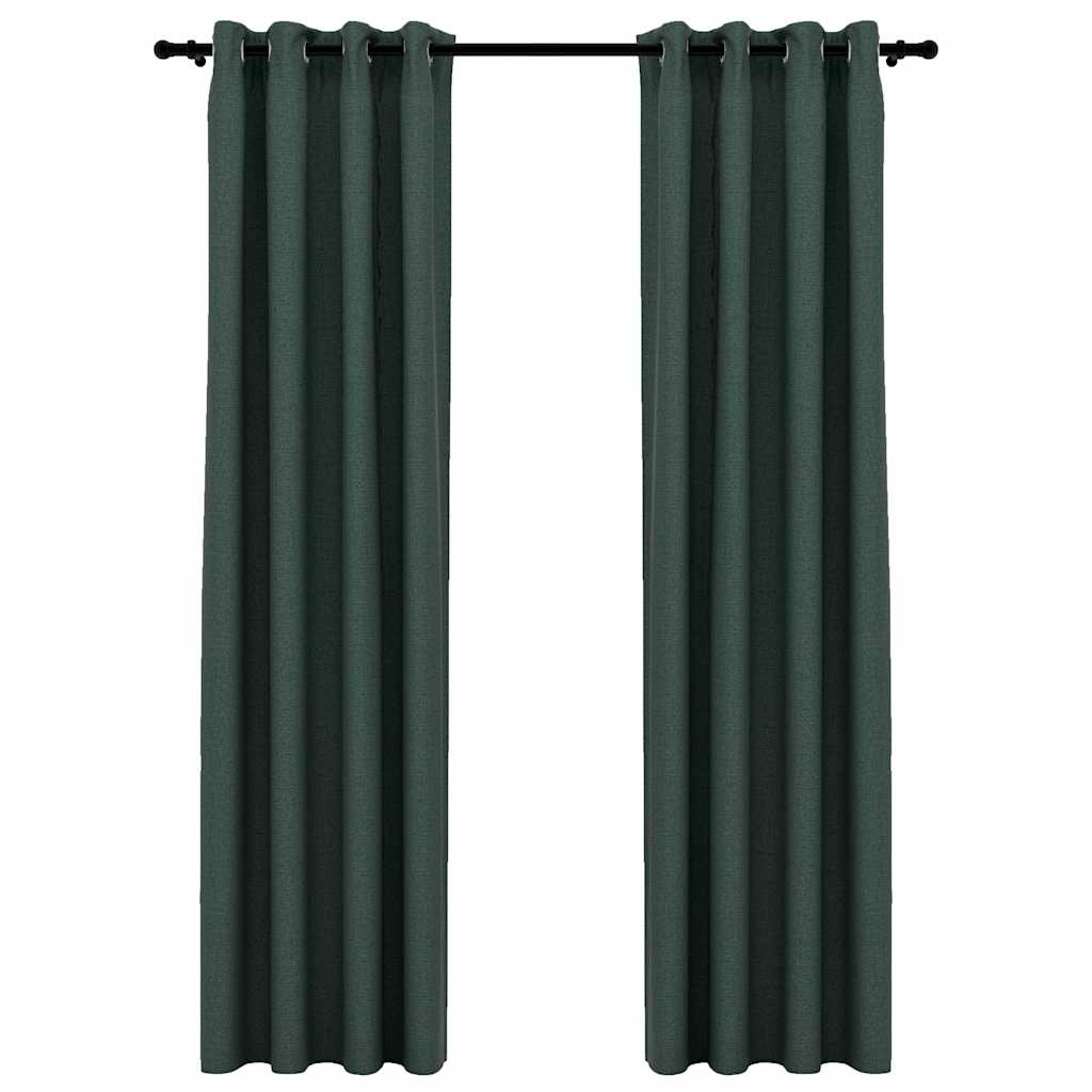Linen-Look Blackout Curtains with Grommets 2pcs Green 140x245cm
