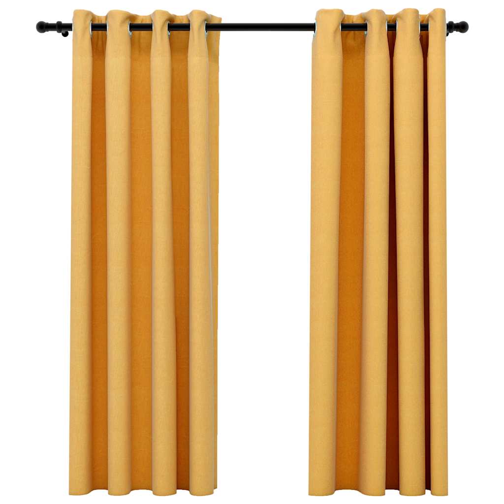 Linen-Look Blackout Curtains with Grommets 2pcs Yellow 140x175cm