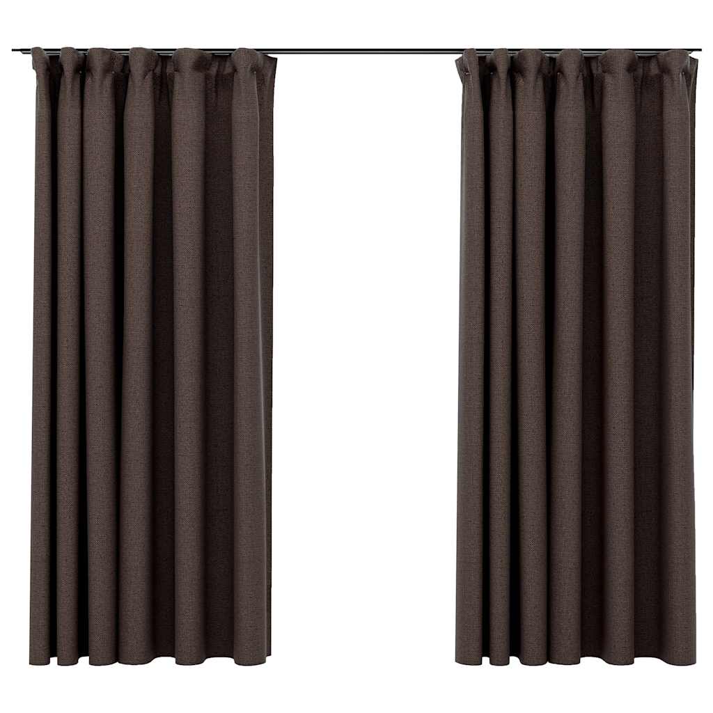 Linen-Look Blackout Curtains with Hooks 2 pcs Taupe 140x175 cm