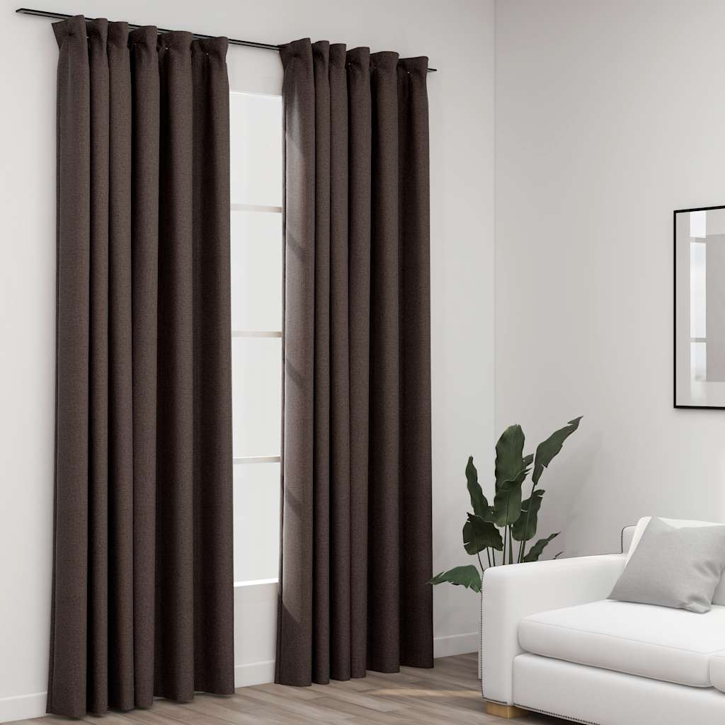 Linen-Look Blackout Curtains with Hooks 2 pcs Taupe 140x225 cm