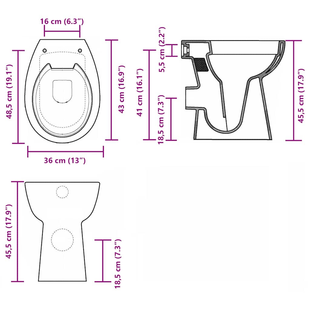 Rimless Toilet 7 cm Extra Height Soft Close Ceramic White