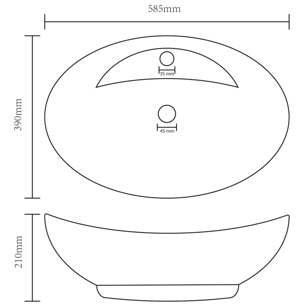Luxury Basin Overflow Oval Matt Dark Grey 58.5x39 cm Ceramic