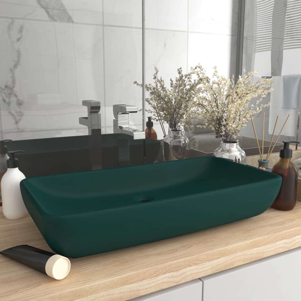 Luxury Basin Rectangular Matt Dark Green 71x38 cm Ceramic