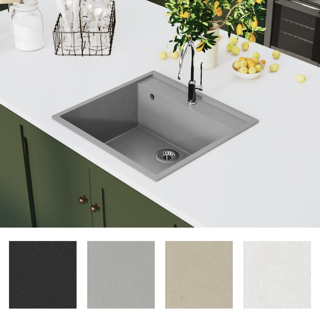 Kitchen Sink with Overflow Hole Grey Granite