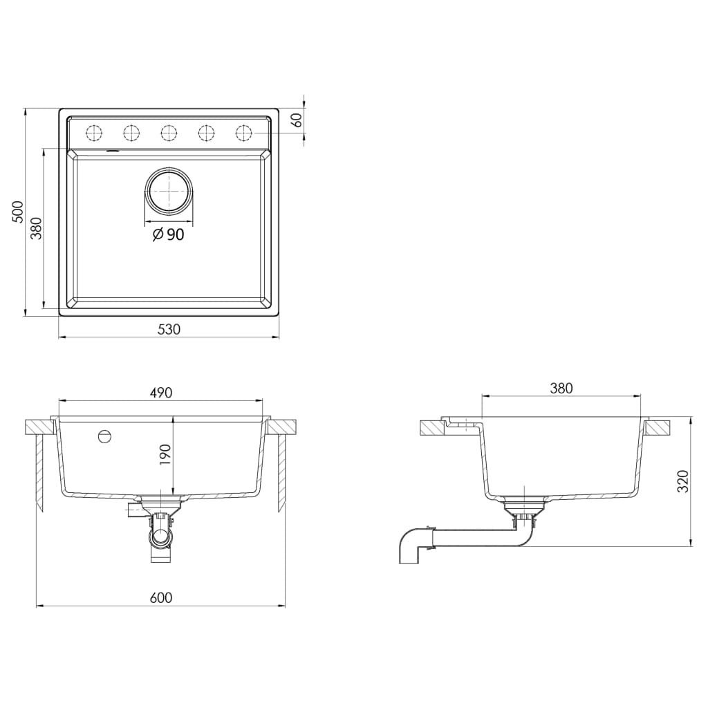 Kitchen Sink with Overflow Hole Grey Granite