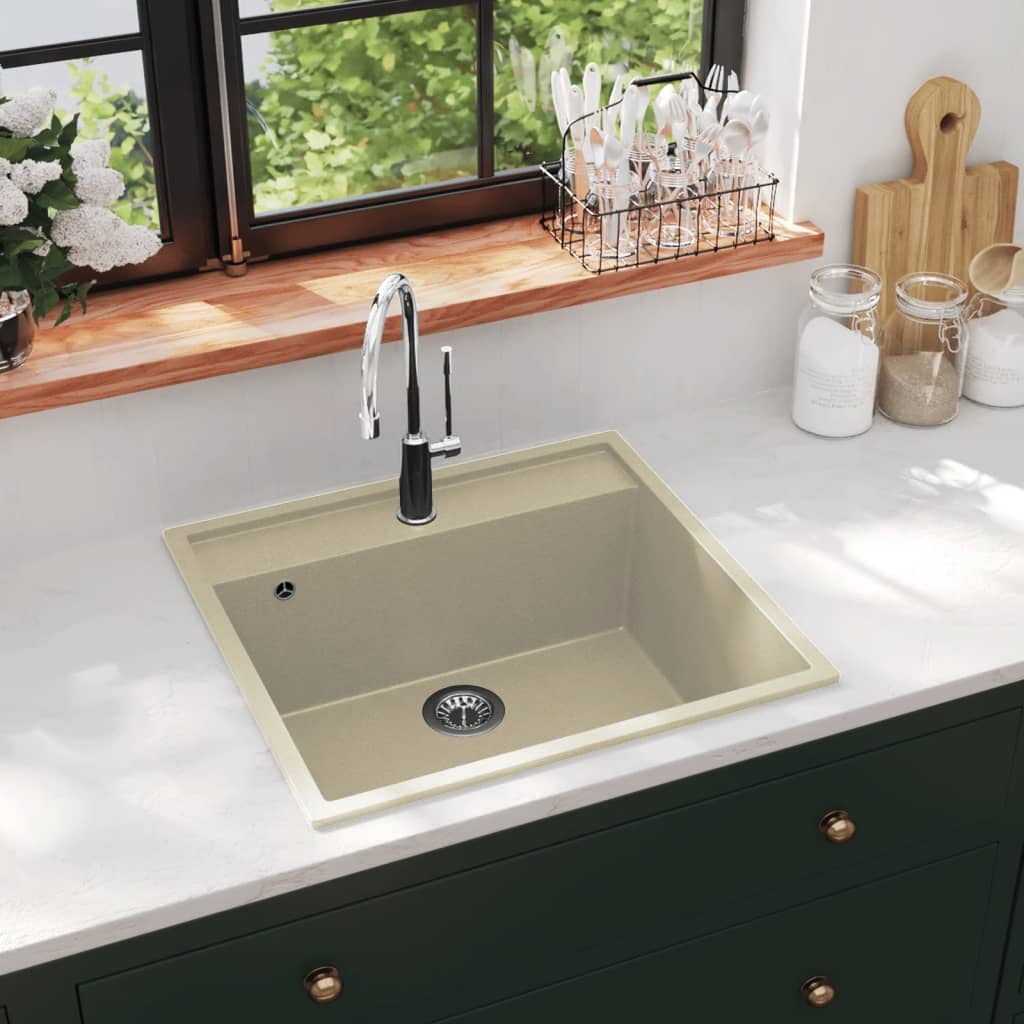 Kitchen Sink with Overflow Hole Beige Granite