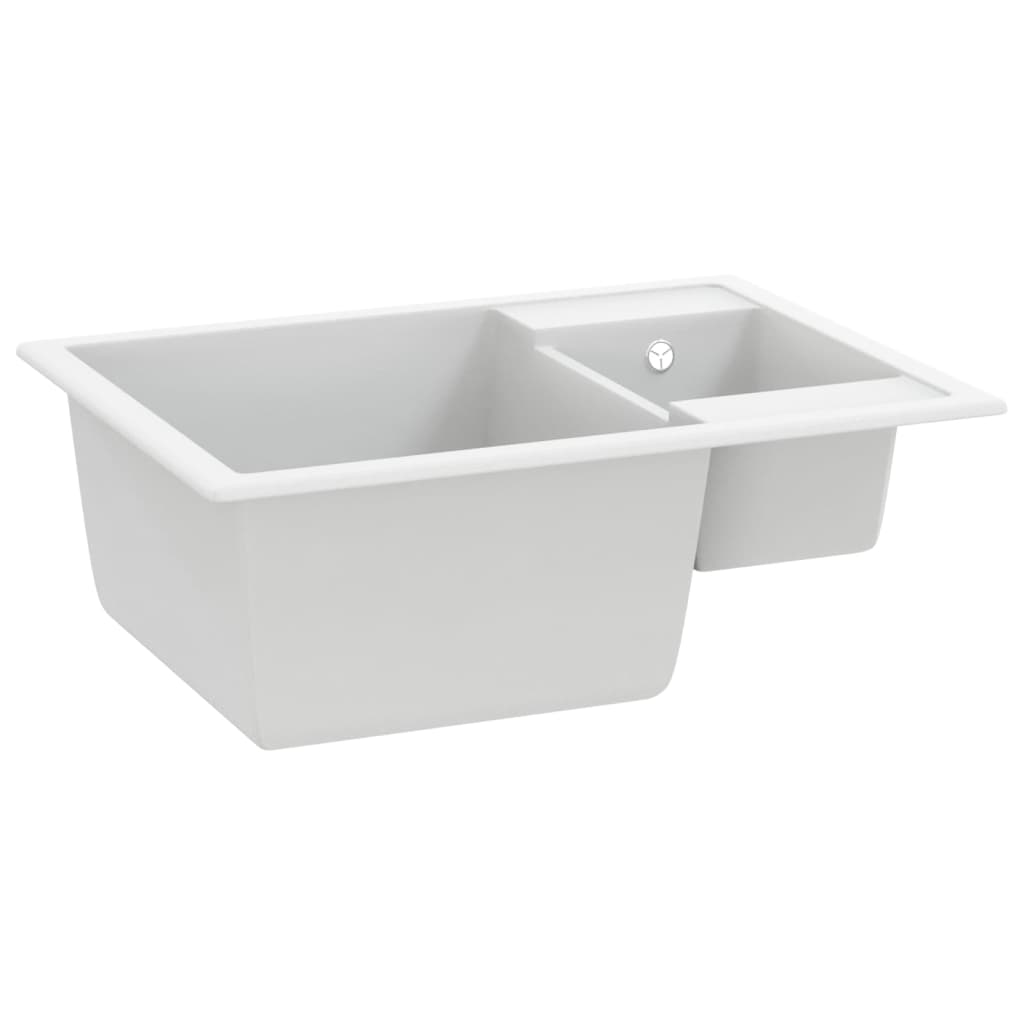Kitchen Sink with Overflow Hole Double Basins White Granite